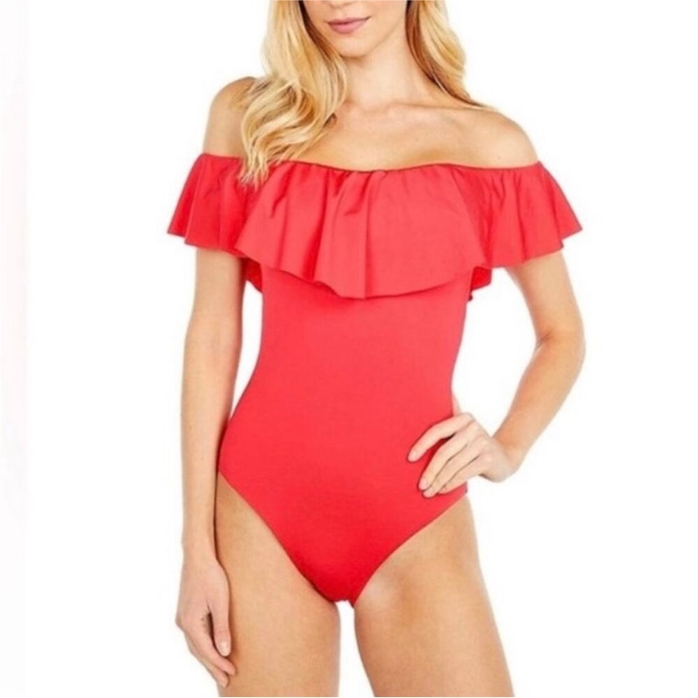 Trina Turk Red Ruffle One Piece Swimsuit